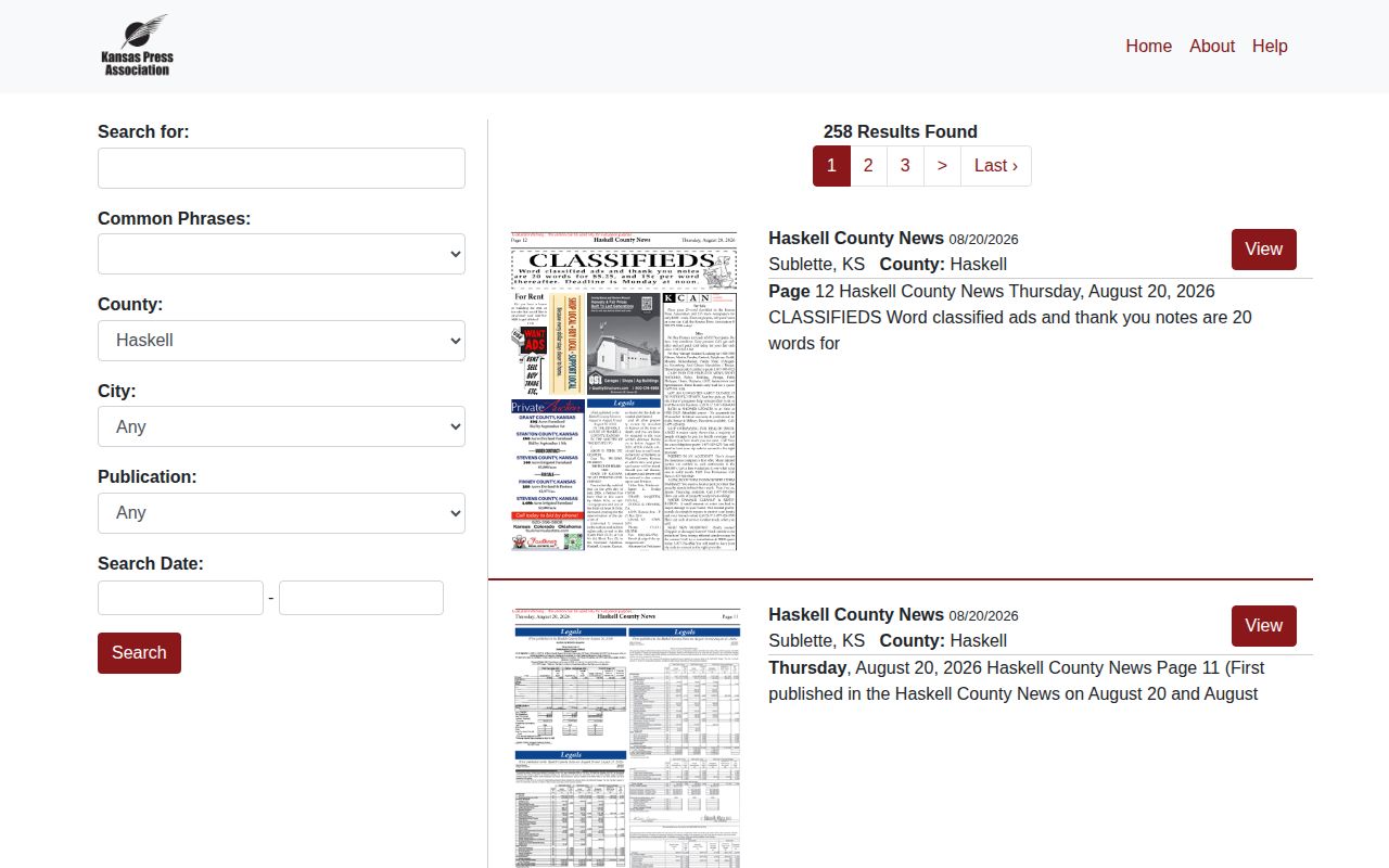 Haskell County News public notice search records