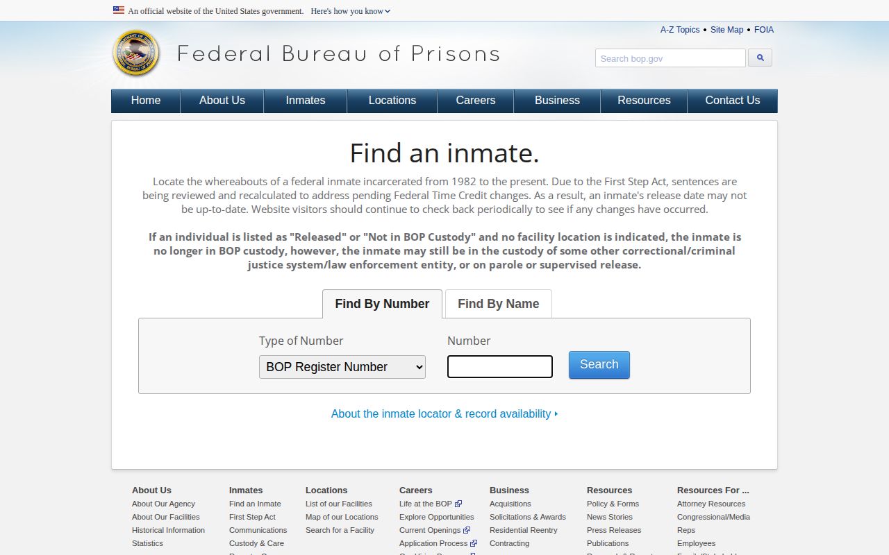 Federal BOP locator used after a Haskell County case enters federal custody